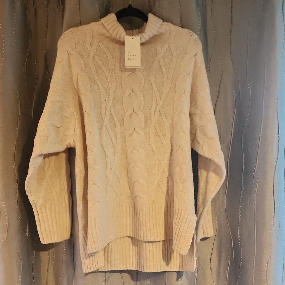 A New Day Cream Cowl Neck Cable Knit Sweater